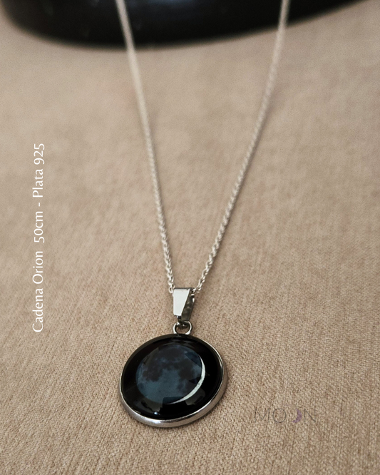 Luna Vieja Menguante + Cadena de acero quirúrgico o plata 925